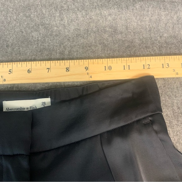 A&F Sloane Tailored Satin Trousers Pant 26/2 short Black High Rise Wide Leg NWT - Picture 7 of 12